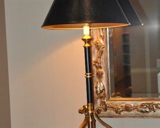 Wonderful 35" Vintage Fredrick Cooper Black and Gold  Candlestick Lamp with Scroll Base