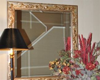 Lovely Large Wall Mirror in an Ornate Light Gold Frame, 36.5" x 40.25" 