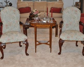 Spectacular Pair of Carved Mahogany Hickory Chair Side/Dining Chairs, 23.5” w x 40”h x 20”d