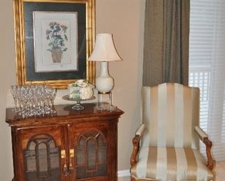 Still More Wonderful Quality Furniture,  Art Work, Crystal Stemware and an Ivory porcelain Table Lamp!