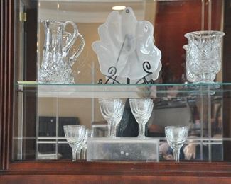 More Cut Crystal, Royal Copenhagen Frosted Cabbage Leaf Serving Dish shown with Vintage Etched Stemware