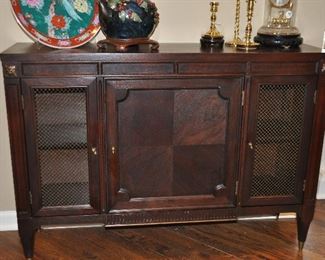 Fabulous Vintage Three Door Side Board/Foyer Cabinet with Two Chicken Wire Door Fronts and Great Interior Storage, 41"w x 12"d x 28"h