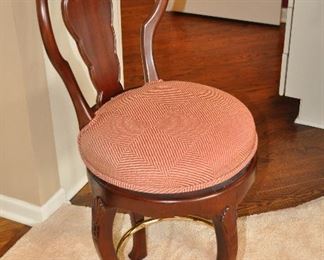 Upholstered Cherry Counter Height Swivel Stools, Pair, 18"w x 40" h x 18"d