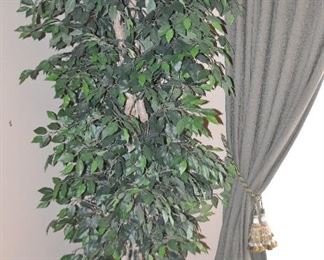 Large Artificial 9 ft  Ficus Tree Potted in Brown and Green Metal Planter