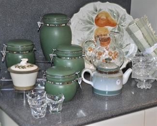4 Piece Canister Set Shown with Great Serving Pieces and Glassware