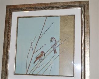 Sea Foam and Taupe Bird Print, 26.5" x 26.5"