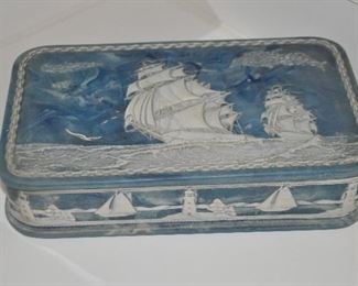 Hand Crafted in USA Genuine Incolay Stone Jewelry Box, 12.5” x 7.5” 