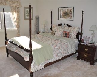 Wonderful Guest Room Complete with Queen Bed, 2 Nightstands, Dresser and Attached Mirror and High Boy Dresser! All in Pristine condition! Also Shown is the Laura Ashley Reversible Comforter, 2 Shams and Decorative Pillow Set