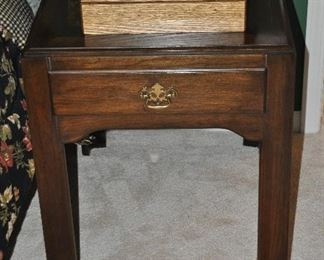 One Drawer End table/Nightstand with Brass Hardware and Trim, 28" x 21" x 25” 