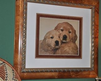Adorable Golden Retriever Puppies Limited Edition Numbered Lithograph Beautifully Framed and Matted Double Pencil Signed John Weiss, 20" x 20" 