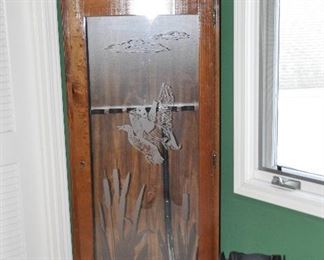 Etched Frosted Glass Locking 6 Gun Cabinet with Duck Design Glass Front Door and Lower Drawer, 24"w x 61.5"h x 10.5"d