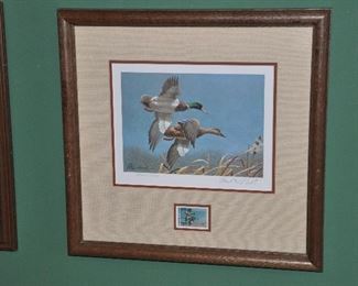 Double Signed and Numbered Mallards 1981 Federal Stamp and Print by Richard Plasschaert, 16" x 16.5"