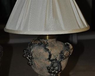 Wonderful Ceramic Pottery with Grape Vines Table Lamp with Ivory Pleated Shade