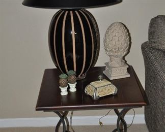 Matching Antique Bronze and Stained Cinnamon Wood and Provincial End Table by Charleston Forge, 24" x 24" x 24" Shown with Great Home Decor