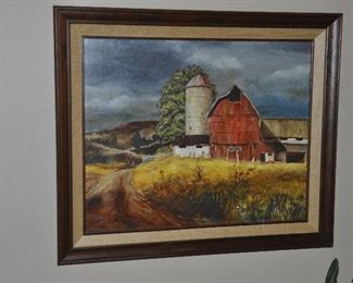 Framed Vintage Acrylic on Board "Country Side" Signed Kay Gee, 24.25" x 20.5"
