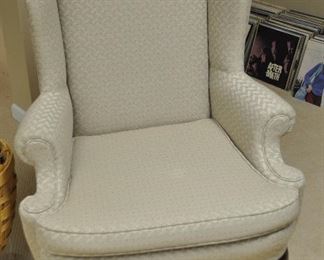 Vintage Cream with Red and Blue Accent Dots Upholstered Wing Back Chair, 31"w x 30"d x 45"h 