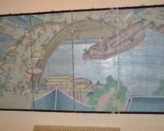 Four Panel Folding Asian Wall Screen, 5' x 34.5"