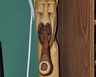 Hand Carved Wooden "Smoking Man" Sculpture, Made in the Bahamas