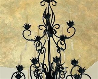 9- $550 Large black iron and crystal chandelier 5' x 3' 
