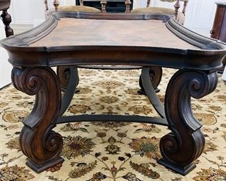 20 - NOW $189 was $375 Century Mediterranean style coffee table iron base & copper top• 23high 50wide 38deep