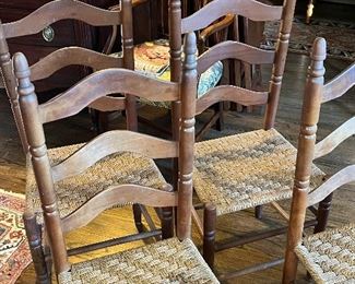 Set of 6 antique American Acorn Shaker chairs with latch weave seats.
Circa 1890