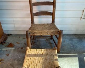 Antique Cane Bottom Chair Stool