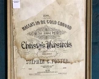 "Massa's In DE Cold Ground" 1852 Framed Sheet Music