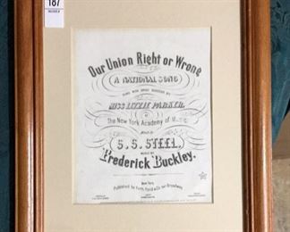 "Our Union Right or Wrong"- 1857 Framed Sheet Music