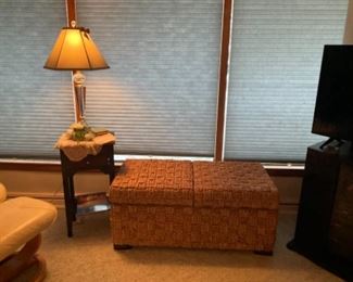 Storage Chest with Tray Inside, Small Table, Table Lamp