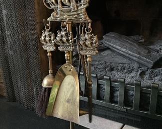 Vintage Brass Fireplace Tool Set Nautical  5 Piece