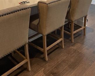 PRICE - $400/each; Set/4 Homeline counter-height upholstered wood, tufted and nailed bar chairs. 