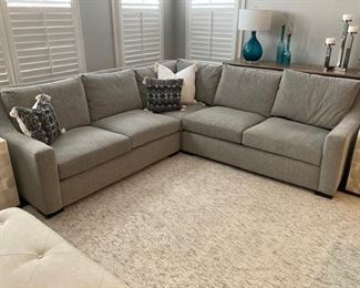 PRICE - $2,200; Beautiful Bernhardt upholstered light grey 3-piece sectional sofa; 106" x 106"; excellent condition; two years old.