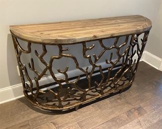 PRICE - $900; Exquisite Living's stunning twig-designed metal console/foyer table with wood surface. 62" wide x 17.5" deep x 35" high. 