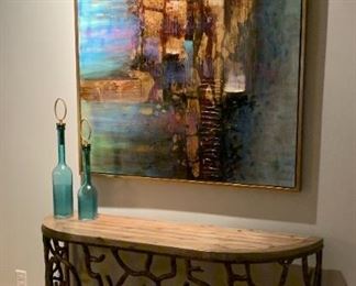 PRICE - $900; Exquisite Living's stunning twig-designed metal console/foyer table with wood surface. 62" wide x 17.5" deep x 35" high. 