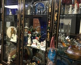 Asian Vitrine filled with glassware, collectibles
