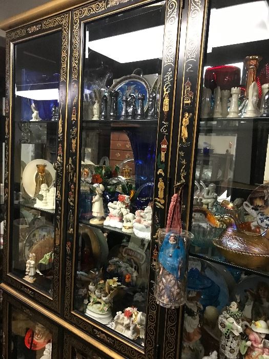 Asian Vitrine filled with glassware, collectibles