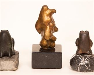 Left Frog: Bronze & Stone L 2" x H 4" x 3 3/8" SOLD                             Middle Statue: SOLD                                                                                   Right Frog: Bronze & Marble D 2 1/2" x H 4" - $800