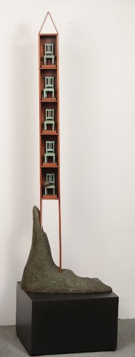 " Advertisement for Peace and Quiet in the Country" Chair Sculpture No XX 1983 Bronze and Rosewood 19" x 6" x 52"