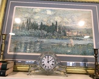 Artwork and Irish crystal mantle clock
