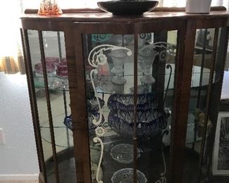 Vintage Curio Cabinet with German Imperlux Cobalt Blue Bowls