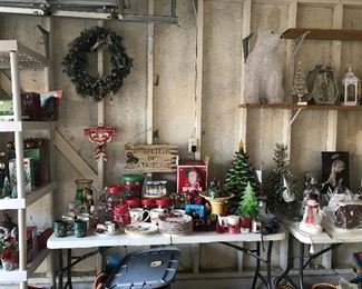 Tables and shelves of   Christmas Decorations
