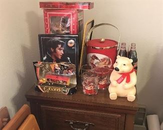 Vintage sewing machine,Elvis Items and Coke Cola collectibles 