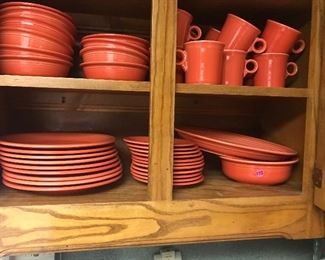 Fiesta ware  Dishes and 3 colors of silverware