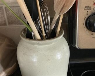 Crock and utensils