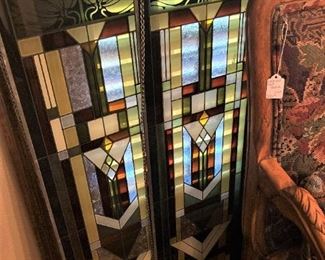 Two  art-deco stain glass panels