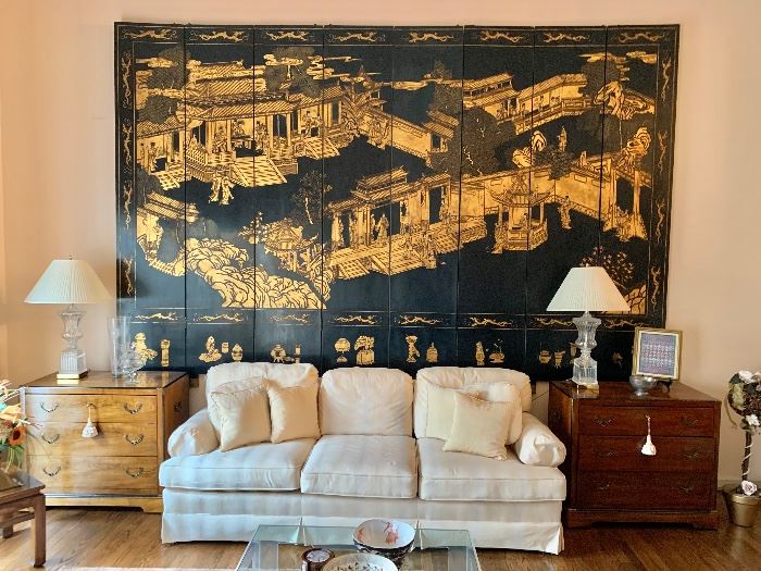 Bethesda Downsizing and Estate Sales - Eight Panel Chinoiserie Lacquered Carved Coromandel Screen