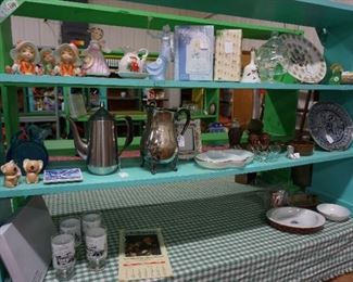 vintage figurines, silver plate, kitchen