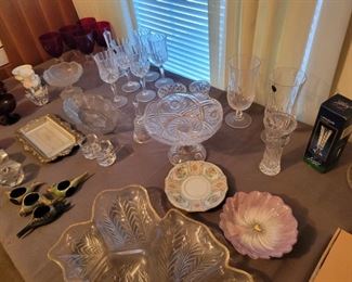 Crystal stemware and vases plus ruby glass goblets