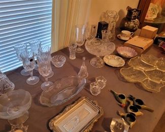 Crystal stemware,handpainted pitcher and various Crystal