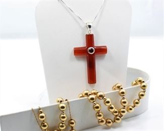 14K Necklace and Carnelian Cross 